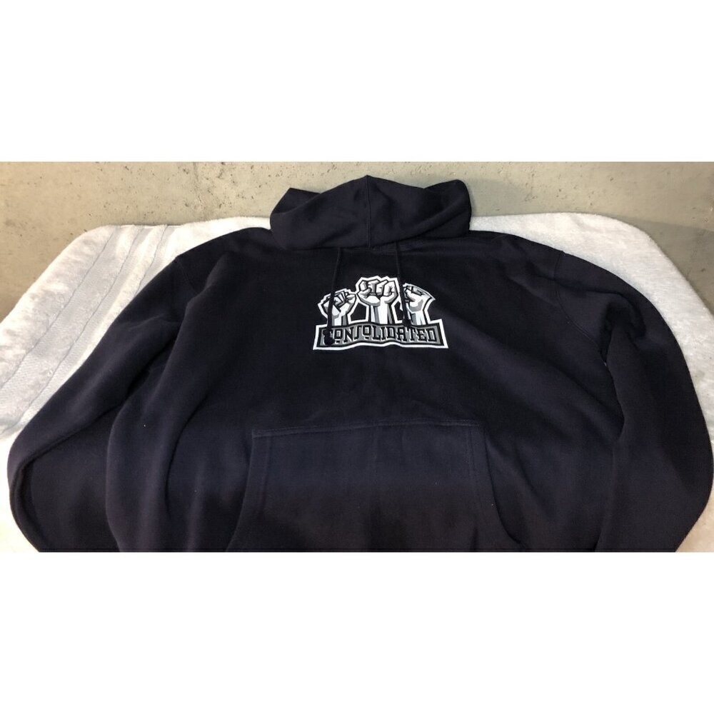 Vintage Consolidated Skateboard Hoodie Dark Navy Sz XL Three Fist Double Stitch - Picture 1 of 6